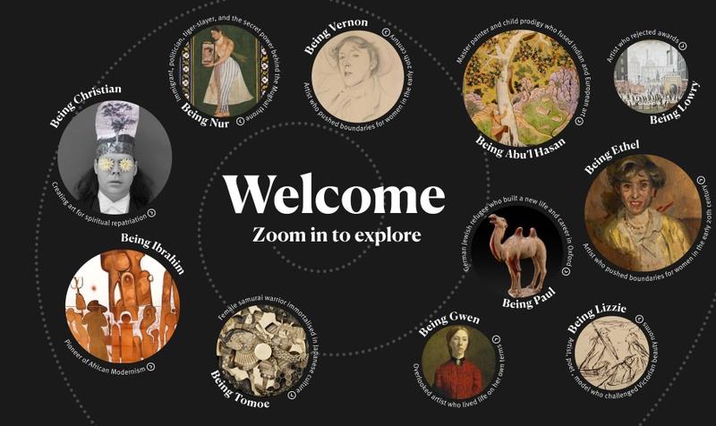 Ways of Being main menu Screenshot of Ways of Being, an online museum intervention with images of artists and artworks to explore